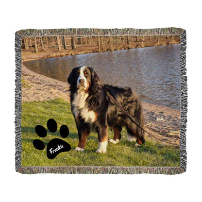 Custom Dog Photo and Name Heirloom Personalized Woven Blanket (Landscape)