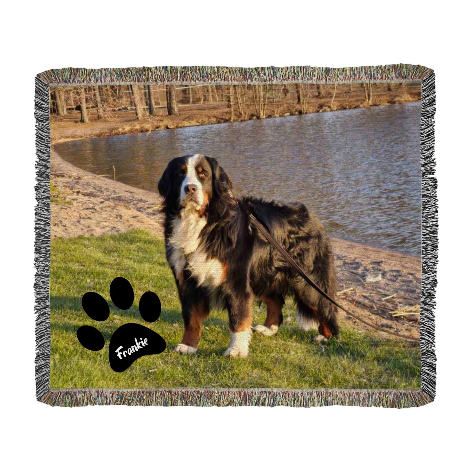 Custom Dog Photo and Name Heirloom Personalized Woven Blanket (Landscape) - Lovely Woof