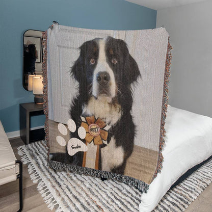 Custom Dog Photo and Name Heirloom Personalized Woven Blanket (Portrait) - Lovely Woof