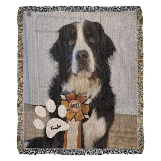 Custom Dog Photo and Name Heirloom Personalized Woven Blanket (Portrait) - Lovely Woof