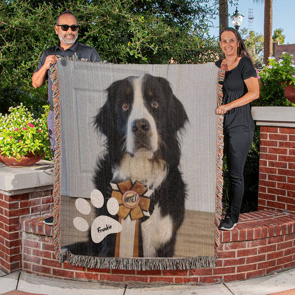 Custom Dog Photo and Name Heirloom Personalized Woven Blanket (Portrait) - Lovely Woof